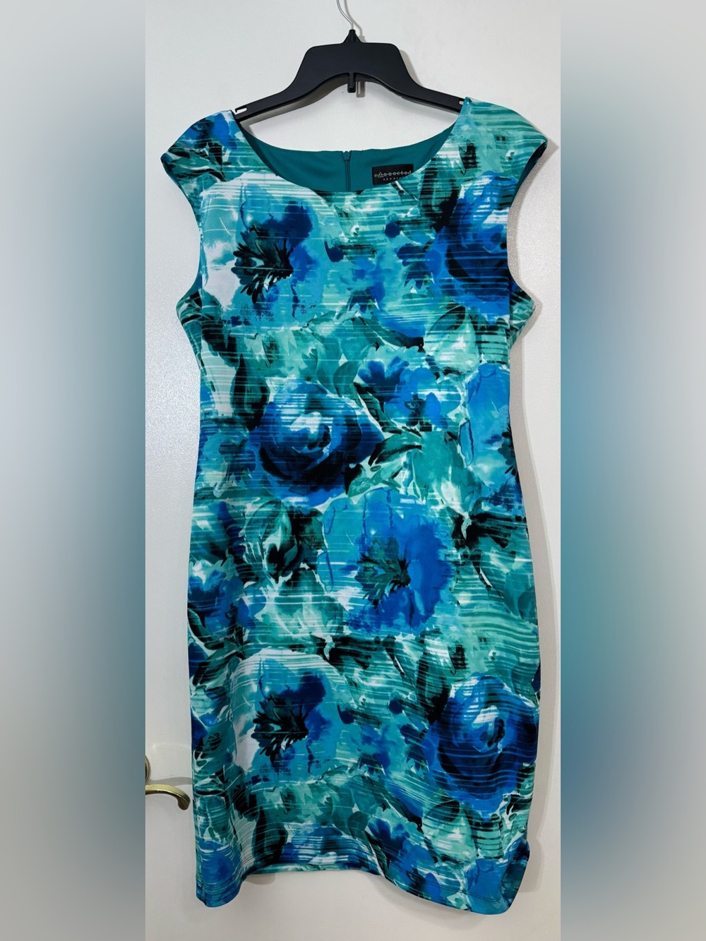 connected apparel Teal & Aqua Floral Sheath Dress